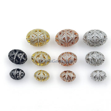 CZ Micro Pave Oval Beads, 5 pc Egg Filigree Spacers Rose, Gold, Silver, Black 10 x 14, 12 x 18, 16 x 23 mm - A Girls Gems